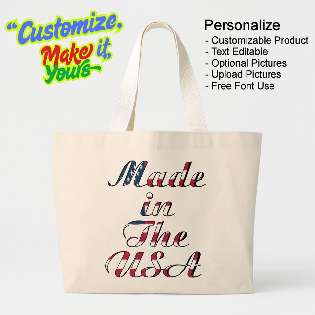 Hecha en USA Bolsa de Tote Beige Natural Jumbo (Made in The USA Natural Beige Jumbo Tote Bag - Personalize, Customizable & Text Editable.)