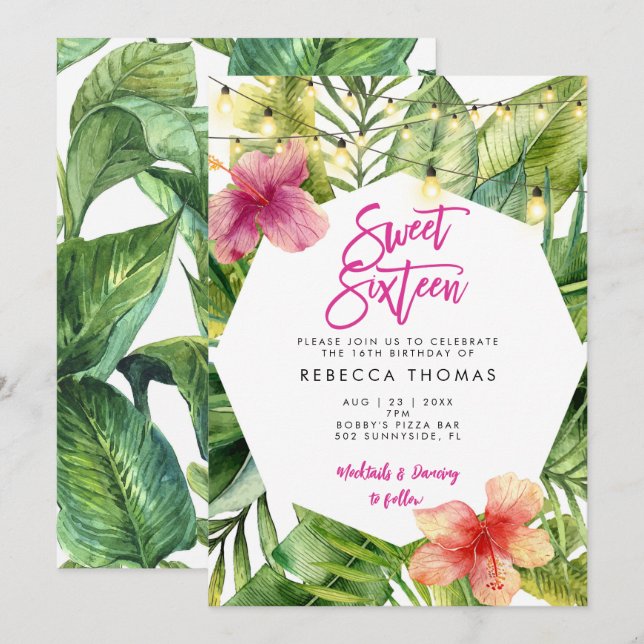 Hechizo tropical dulce invitación de 16 fiestas (Anverso / Reverso)