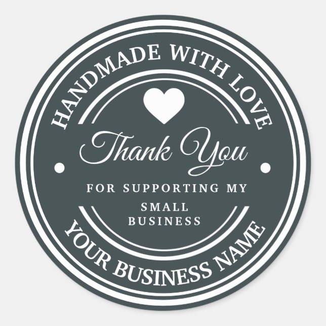 Hecho a mano con amor | gracias clásico adhesivo r (Anverso)