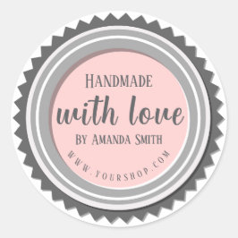Hecho a mano con amor Pegatina redondo rosa