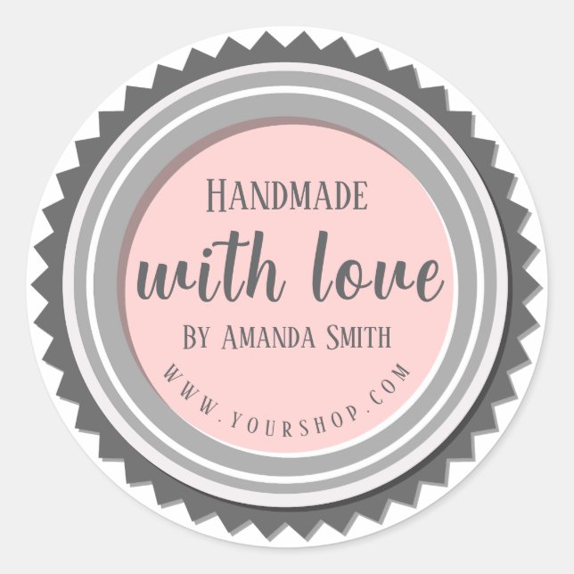 Hecho a mano con amor Pegatina redondo rosa (Anverso)