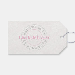 Hecho a mano con etiqueta de regalo de botón cosid