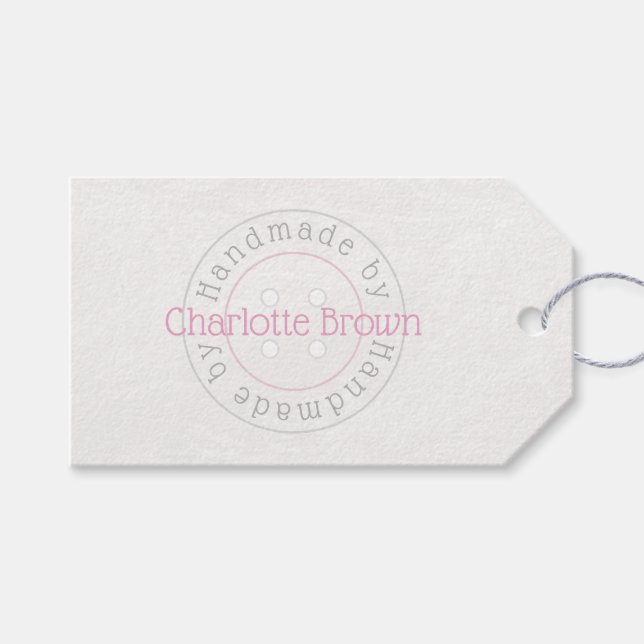 Hecho a mano con etiqueta de regalo de botón cosid (Frente (Horizontal))