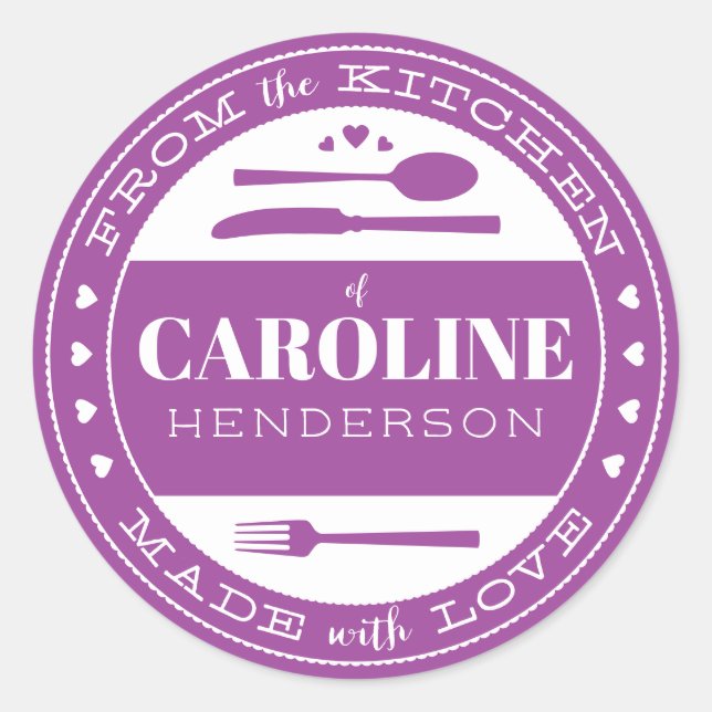 Hecho con amor Comida Regalo Pegatina púrpura (Anverso)