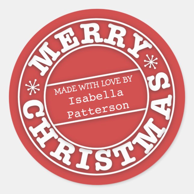 Hecho con amor de Feliz Pegatina de Navidad (Anverso)