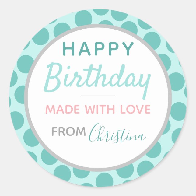 Hecho con amor Feliz cumpleaños Pegatina (20) (Anverso)