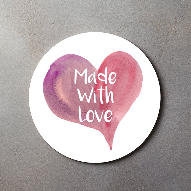 Hecho con amor, pegatina del corazón (Stylish watercolor pink heart "Made with love" fun text sticker)