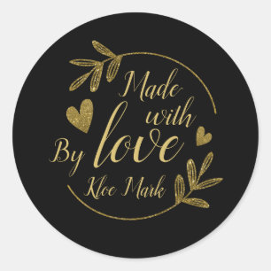 Hecho con amor pegatinas de oro negro