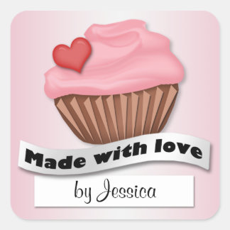 Hecho con amor Pegatinas de pastelitos rosados