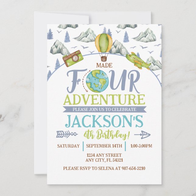 Hecho Cuatro Aventura Invitación de Cumpleaños núm (Anverso)