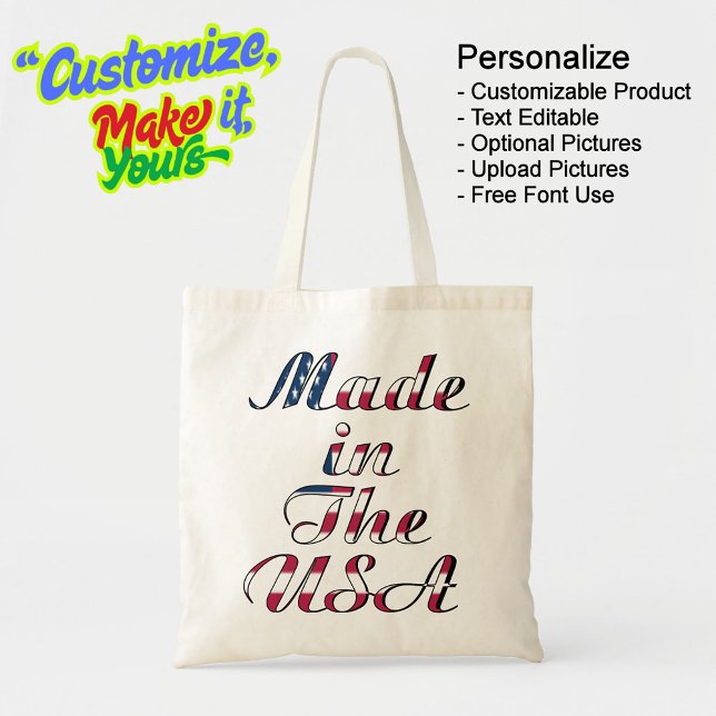 Hecho en USA Natural & Beige Presupuesto Bolsa de  (Made in The USA Natural Beige Budget Tote Bag - Personalize, Customizable & Text Editable.)