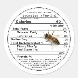 Hechos de nutrición de miel Etiqueta de abeja de t