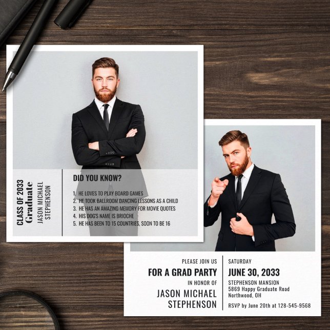 Hechos divertidos 2 foto invitación moderna de gra (Subido por el creador)