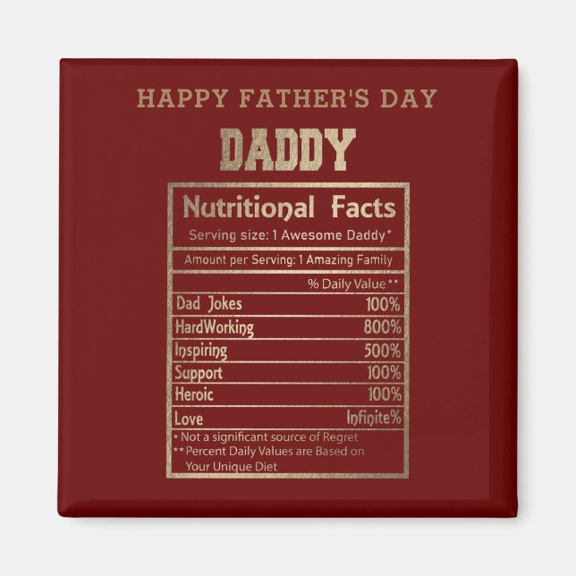 hechos nutricionales de papá imán del día del padr (Frente)