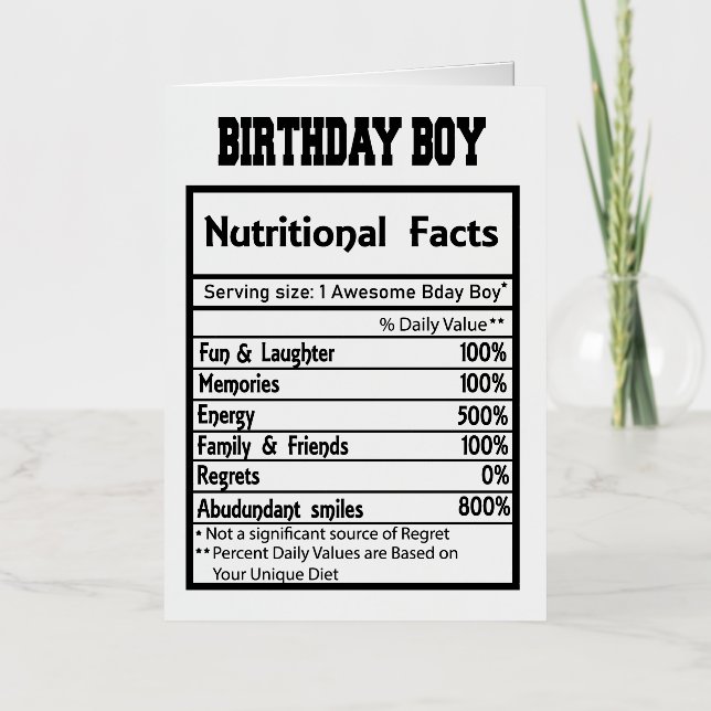 Hechos nutricionales del niño de cumpleaños (Anverso)
