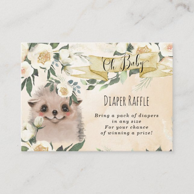 hedgehog bebé floral Diaper Raffle tarjeta de gabi (Anverso)