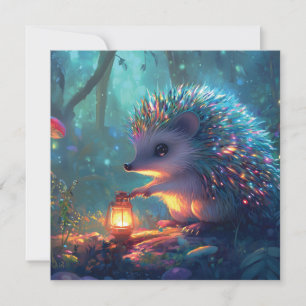 Hedgehog caprichoso y linterna en un bosque encant