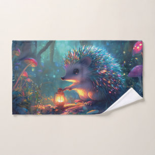 Hedgehog caprichoso y linterna en un bosque encant
