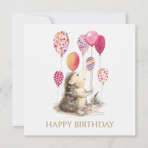 Hedgehog con globos rosados Feliz cumpleaños