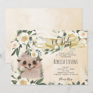 hedgehog con invitación a ducha de bebé neutra y f