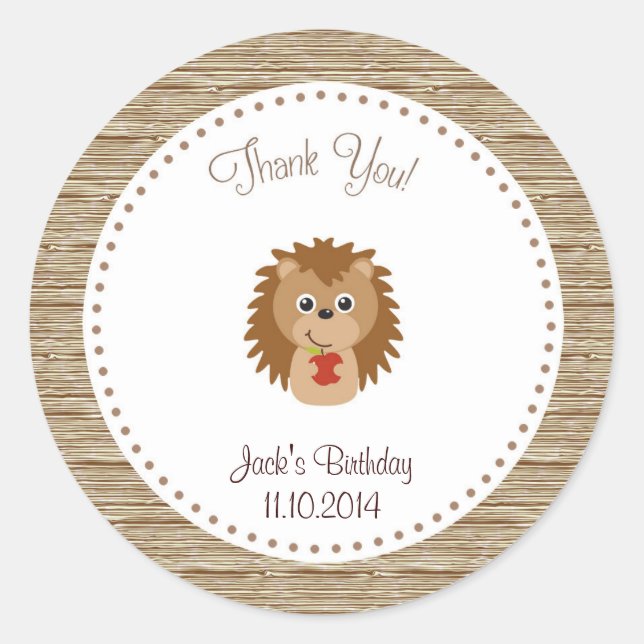 Hedgehog Cumpleaños Gracias Pegatina Woodland (Anverso)