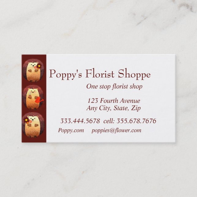 Hedgehog Florist Flower Shop Tarjeta de presentaci (Anverso)