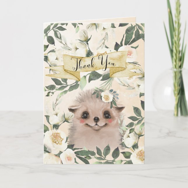 hedgehog lindo ducha de bebé floral tarjeta de agr (Anverso)