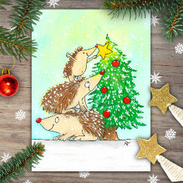 Hedgehog Merry postal de Navidad de N. Janes