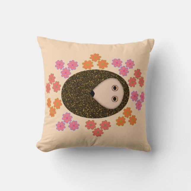 Hedgehog somnoliento y almohada de flores (Anverso)