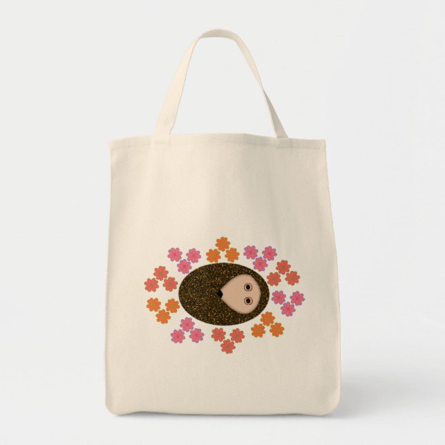 Hedgehog somnoliento y bolsa de té con flores (Frente)
