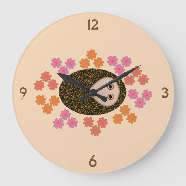 Hedgehog somnoliento y reloj de pared de flores (Anverso)