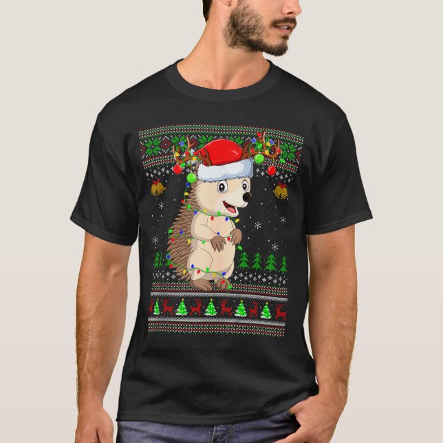 Hedgehog Ugly Christmas Sweaters Holiday Santa Cut (Anverso)