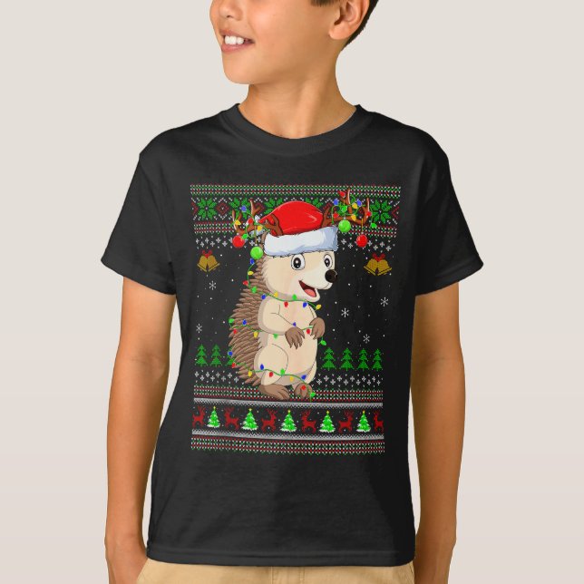 Hedgehog Ugly Christmas Sweaters Holiday Santa Cut (Anverso)