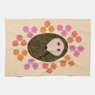 Hedgehog y toalla de cocina con flores