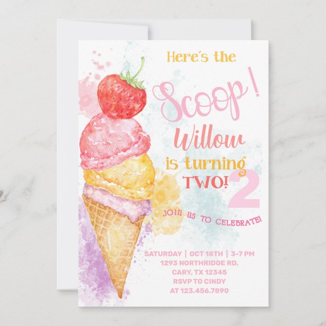 Helado aquí está la invitación de cumpleaños de la (Anverso)