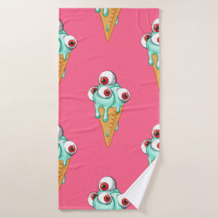 Helado azul con ojos. Fondo rosa. Marismas