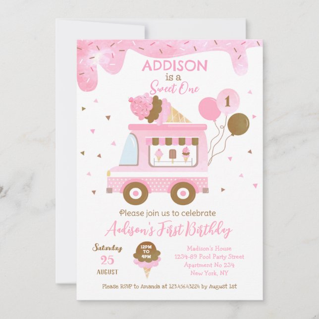 Helado Crema Dulce Primer Primer Día Invitaciones (Anverso)