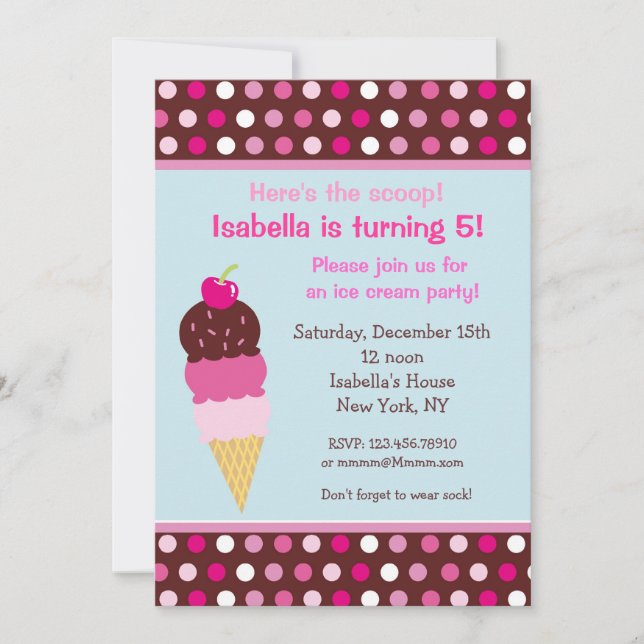 Helado de las invitaciones del cumpleaños del (Anverso)