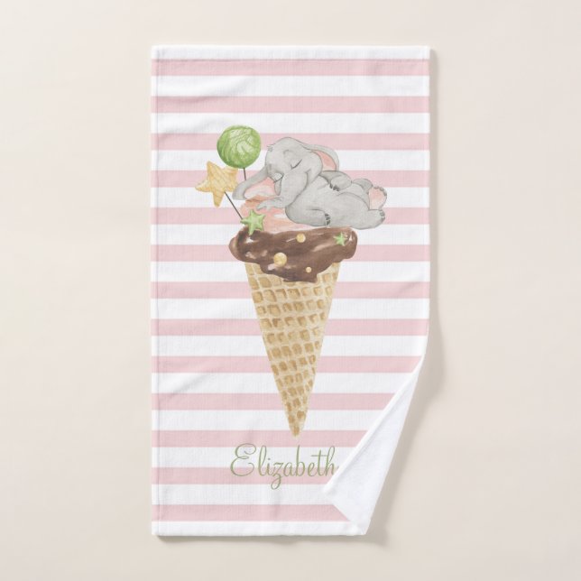  Helado Elefante Bebé Rayas Rosas   (Toalla de mano)
