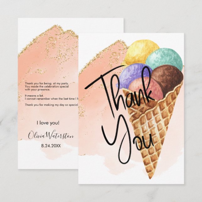 Helado | Tarjetas de agradecimiento del Purpurina (Anverso / Reverso)