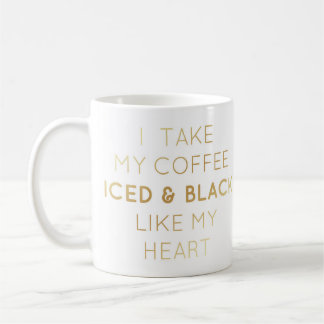 Helado y negro, taza del texto del oro