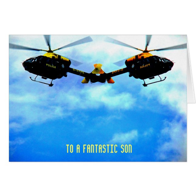 Helicóptero policial contra el cielo (Anverso (Horizontal))