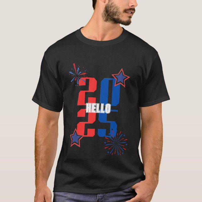 HELLO 2025 Camiseta roja y azul (Anverso)