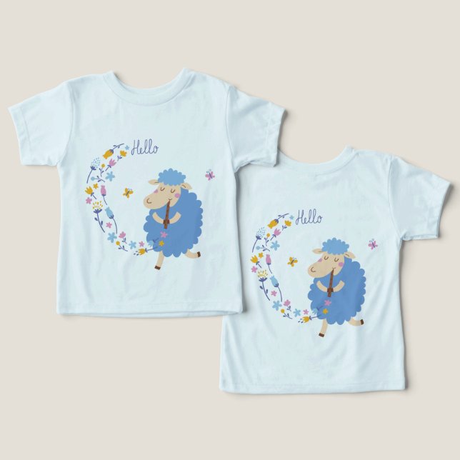 Hello Blue Sheep Kids T-Shirt (Diseño Anverso y Reverso)