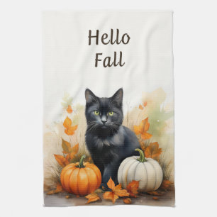 Hello Fall Black Cat Harvest Kitchen Toalla