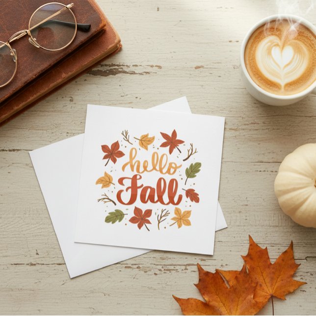 Hello Fall Greeting Card with Autumn Leaves (Subido por el creador)