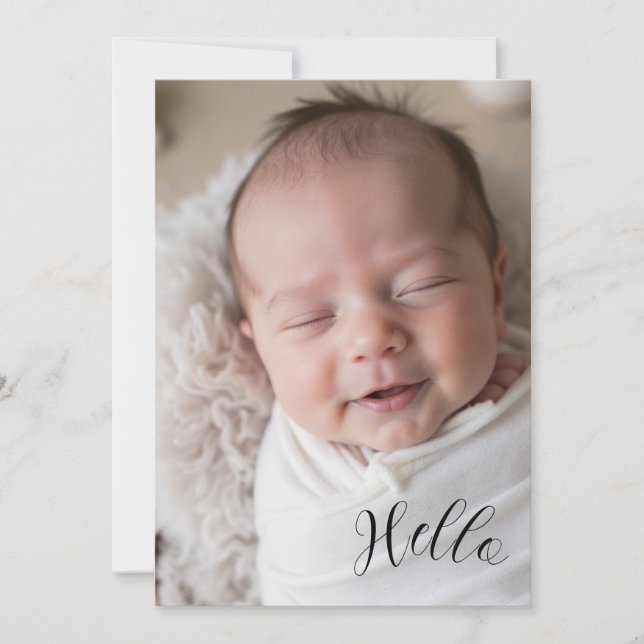 “Hello” Personalized Photo Birth Announcement Card (Anverso)