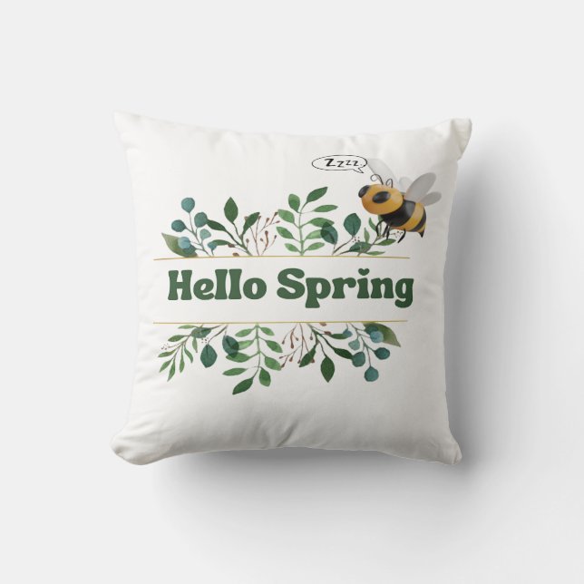 Hello Spring: Abeja juguetona y almohada verde (Anverso)