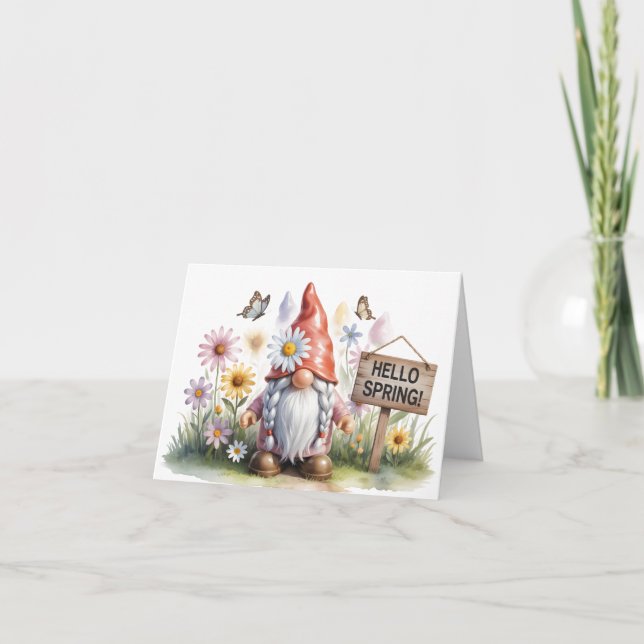 Hello Spring Garden Gnome: Cute Gnome with Braids (Anverso)