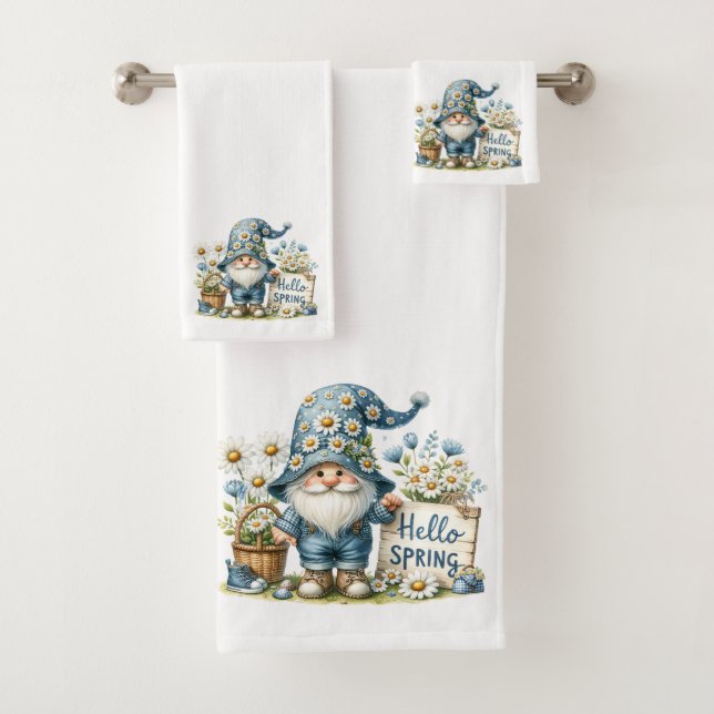Hello Spring Gnome Towel Trio (In situ)